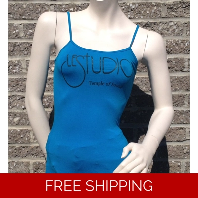 Woman Blue Tank Top Black Front Logo